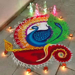 મોર ની રંગોળી વાળી ડિઝાઇન 23