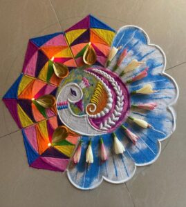 મોર ની રંગોળી વાળી ડિઝાઇન 35