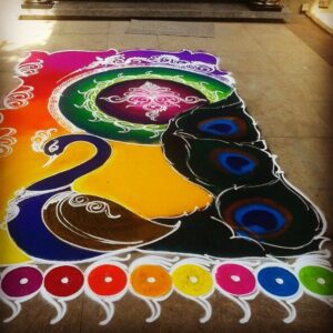 મોર ની રંગોળી વાળી ડિઝાઇન 14