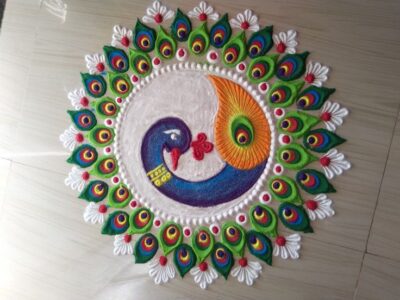 મોર ની રંગોળી વાળી ડિઝાઇન 16